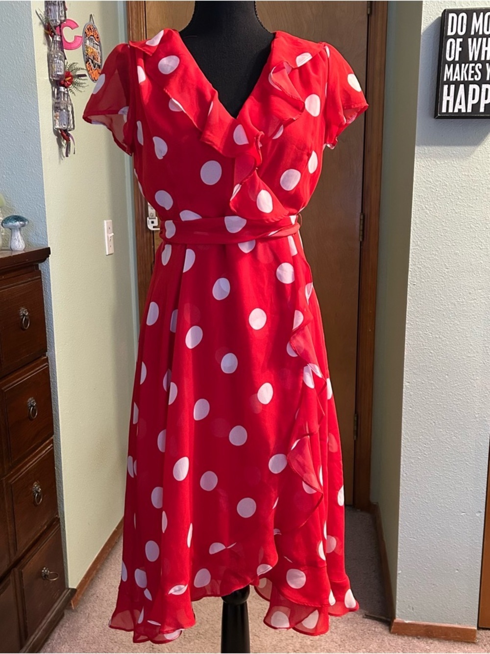 Danny and Nicole red with white polka dot short sleeve dress ruffles size 6P